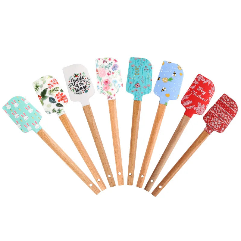 Christmas Non-Stick Silicone Cake Spatula Wooden Handle Chocolate Butter Mixer Pastry Cream Scraper Baking Kitchen Accessories Oasis Select