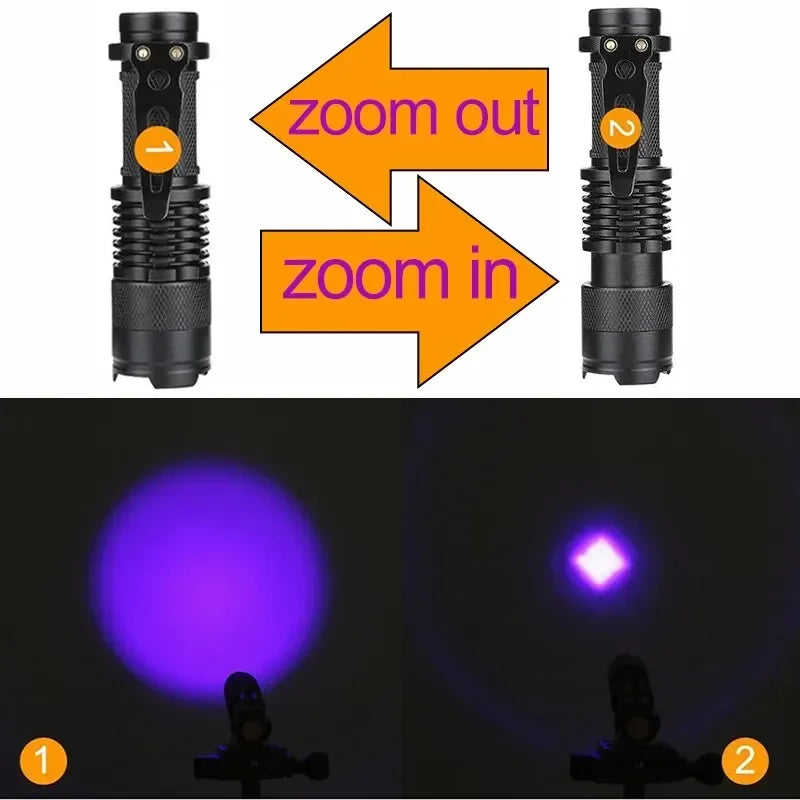UV LED Portable Flashlight 395nm Black Light Wavelength Violet Flashlight Pet Urine Scorpion Feminine Hygiene Detector Torch Oasis Select