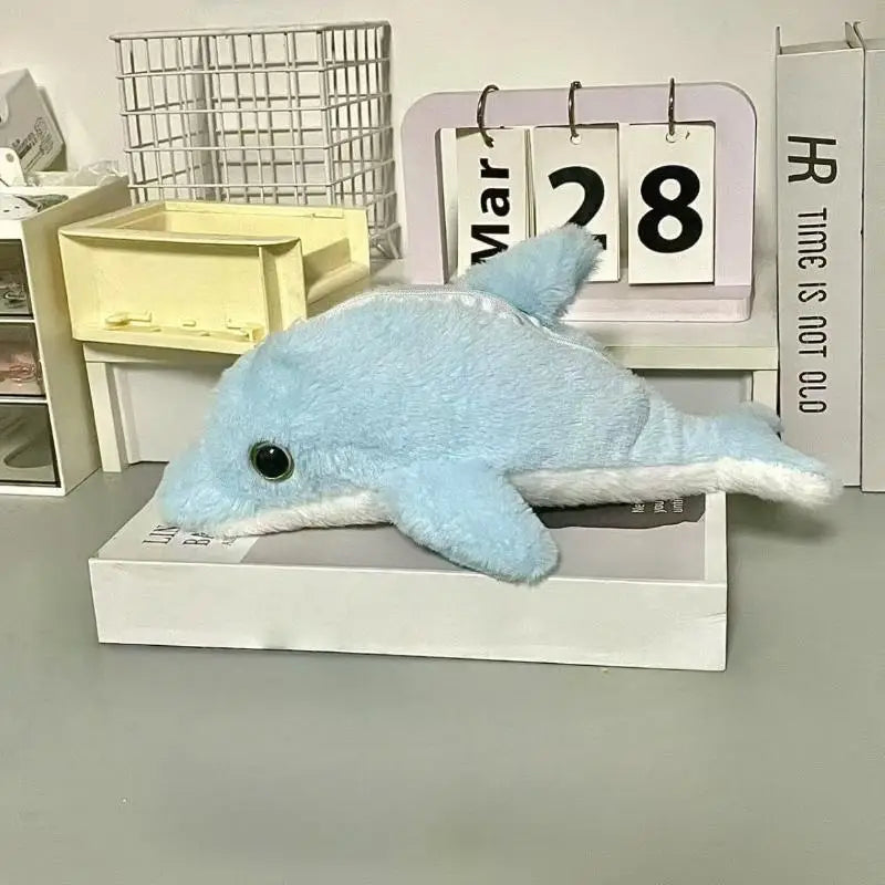 1Pcs Student Stationery Cute Plush Dolphin Shark Pencil Case School Supplies Kawaii Doll Back To School Storage Bag Pen Bag Oasis Select A1