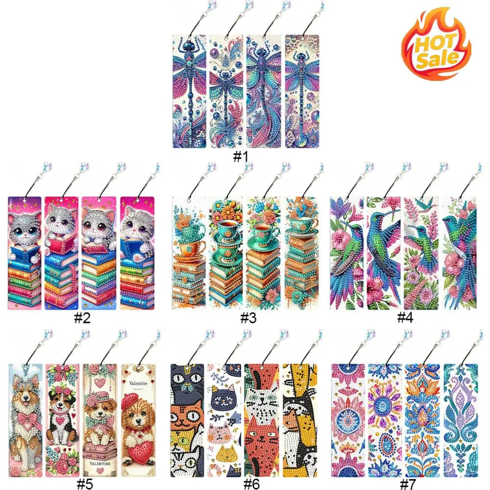 4Pcs DIY Diamond Painting Bookmark with Pendants Diamond Painting Art Bookmarks for Beginners Ideal Choice for Home Office Use Oasis Select