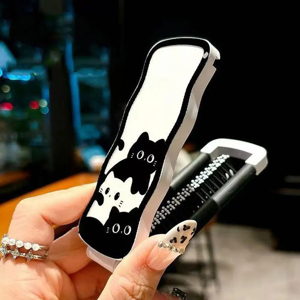 2 In 1 Foldable Hair Brush With Makeup Mirror For Women Mini Folding Massage Comb Head Massage Anti-Static Hair Combs Oasis Select