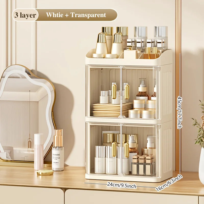 1pc Cosmetic Storage Box, Transparent Door Display Cabinet with Lipstick Holder, Magnetic Closure Design. Oasis Select A2