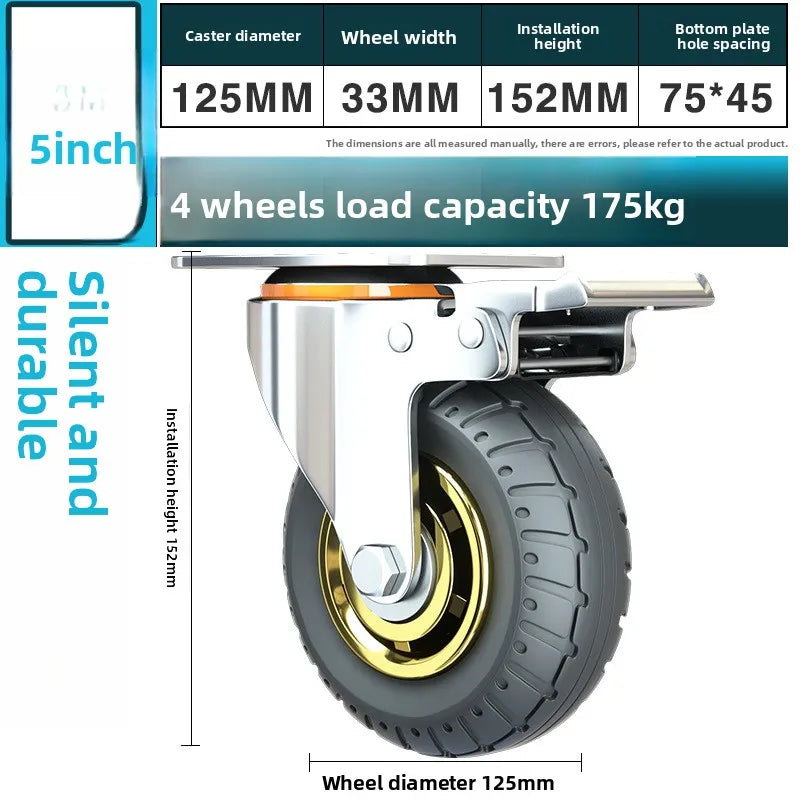 1pcs 3/4/5 Inches Universal Mute Wheel Soft Elastic Rubber Caster for Heavy Duty Carts Furniture Moving Assistant Oasis Select 5 inch Brake