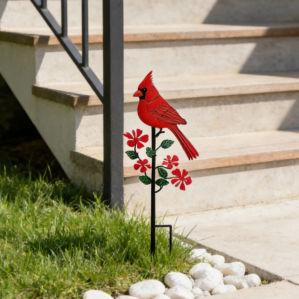 2D Metal Red Bird Garden Stake – Outdoor Decorative Ornament Garden Stake Ornament Oasis Select