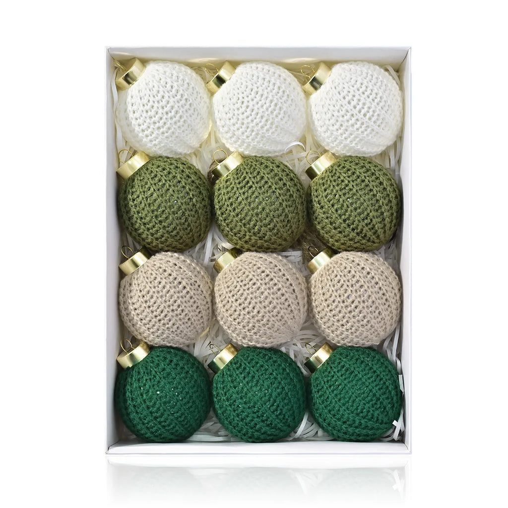 Boho Crochet Christmas Ball Ornaments – 12-Piece Yarn Set