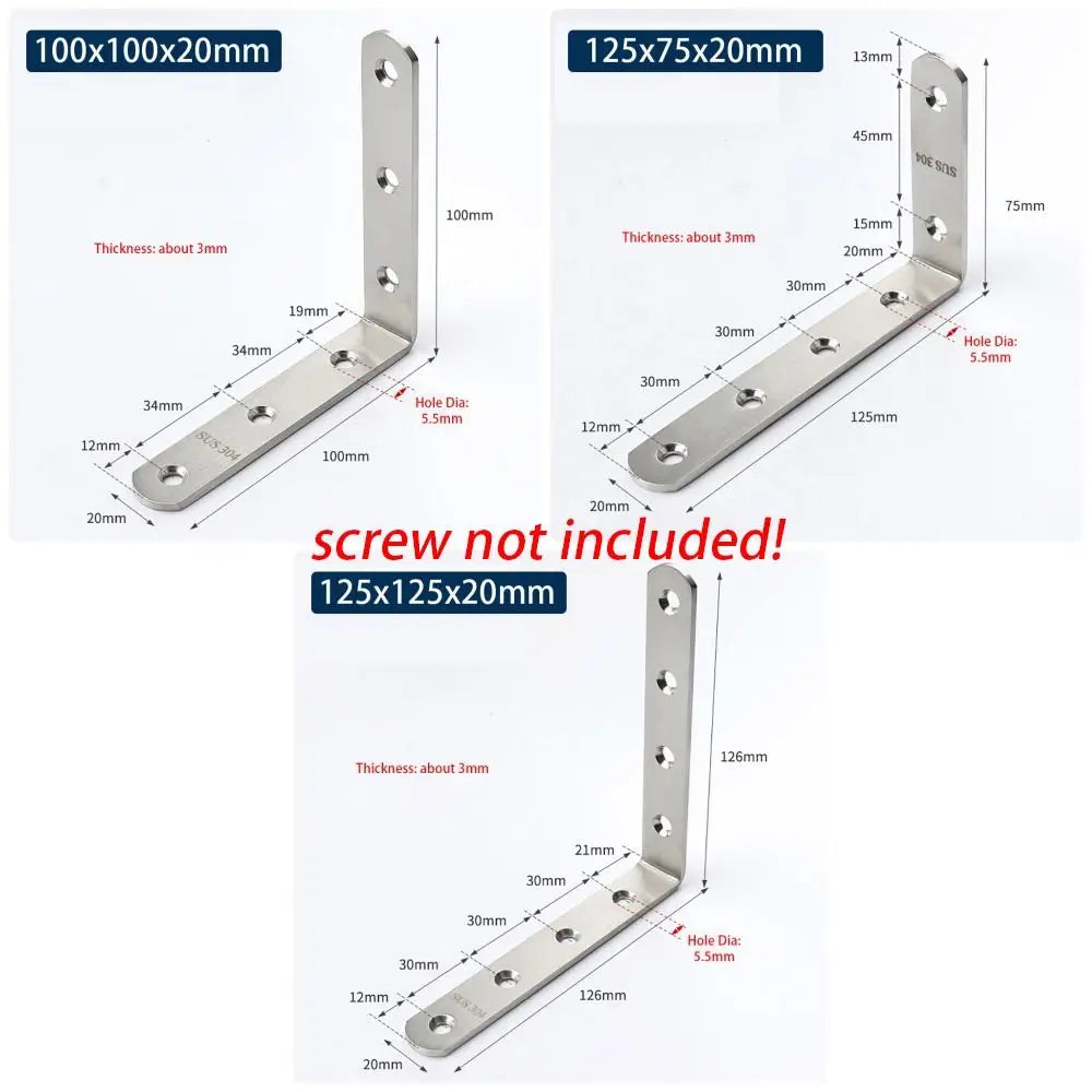 1Pcs Cabinet Screens Wall Angle Bracket Furniture Fastener SUS304 Stainless Steel Corner Brace Joint L Shape Oasis Select