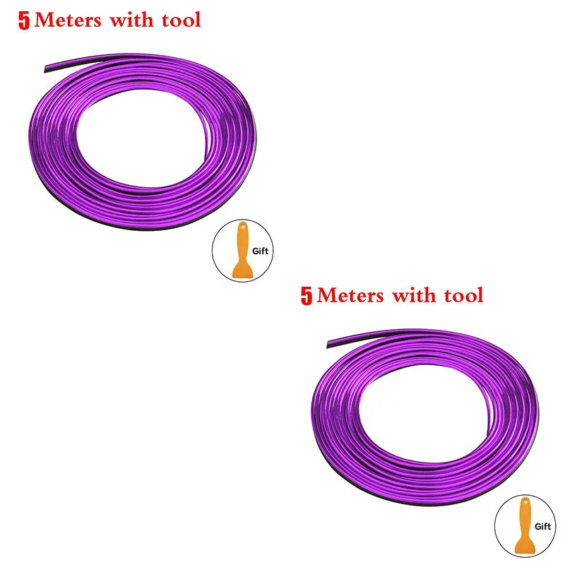 1/2pcs Universal Car Moulding Decoration Flexible Strips 5M Interior Auto Mouldings Car Cover Trim Dashboard Door Car-styling Oasis Select 2pcs-purple