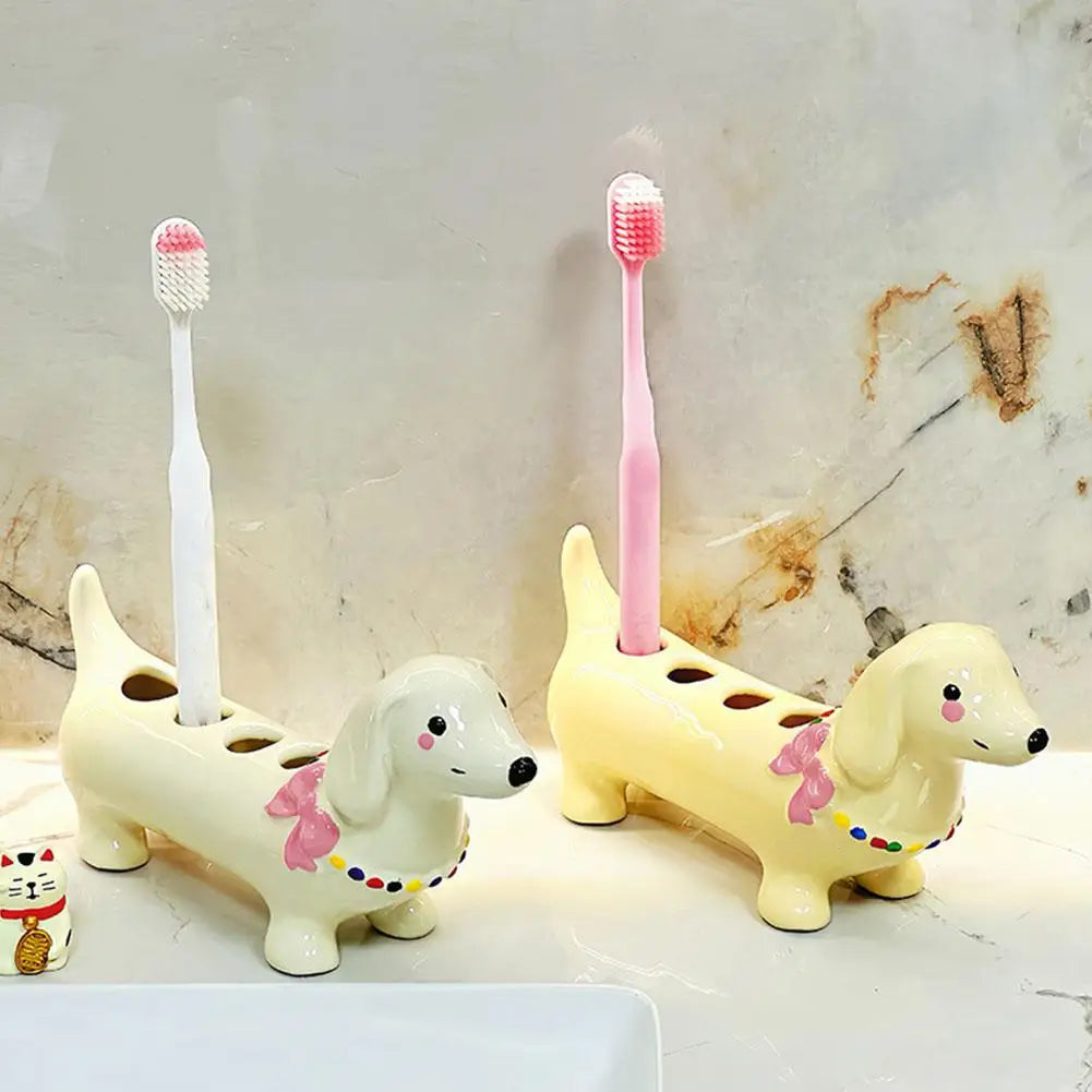 Dachshund Ceramic Toothbrush Holder Storage Rack Bathroom Sink Washstand Toothbrush Base Bathroom Decoration Oasis Select