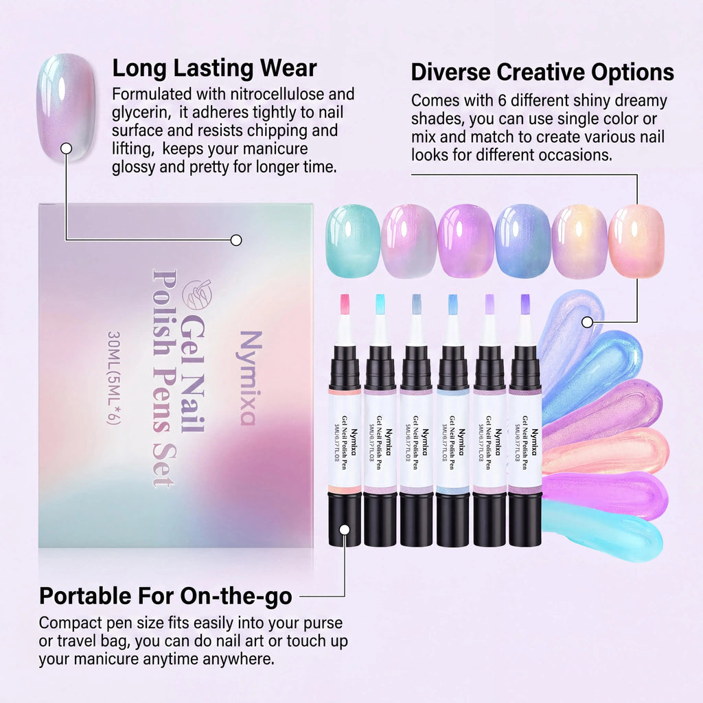 Macaron Color Nail Polish Pen Pearlescent High Pigment Easy Drawing Multi Pattern Creation Home Manicure Nail Gel Polish Pen Set Oasis Select