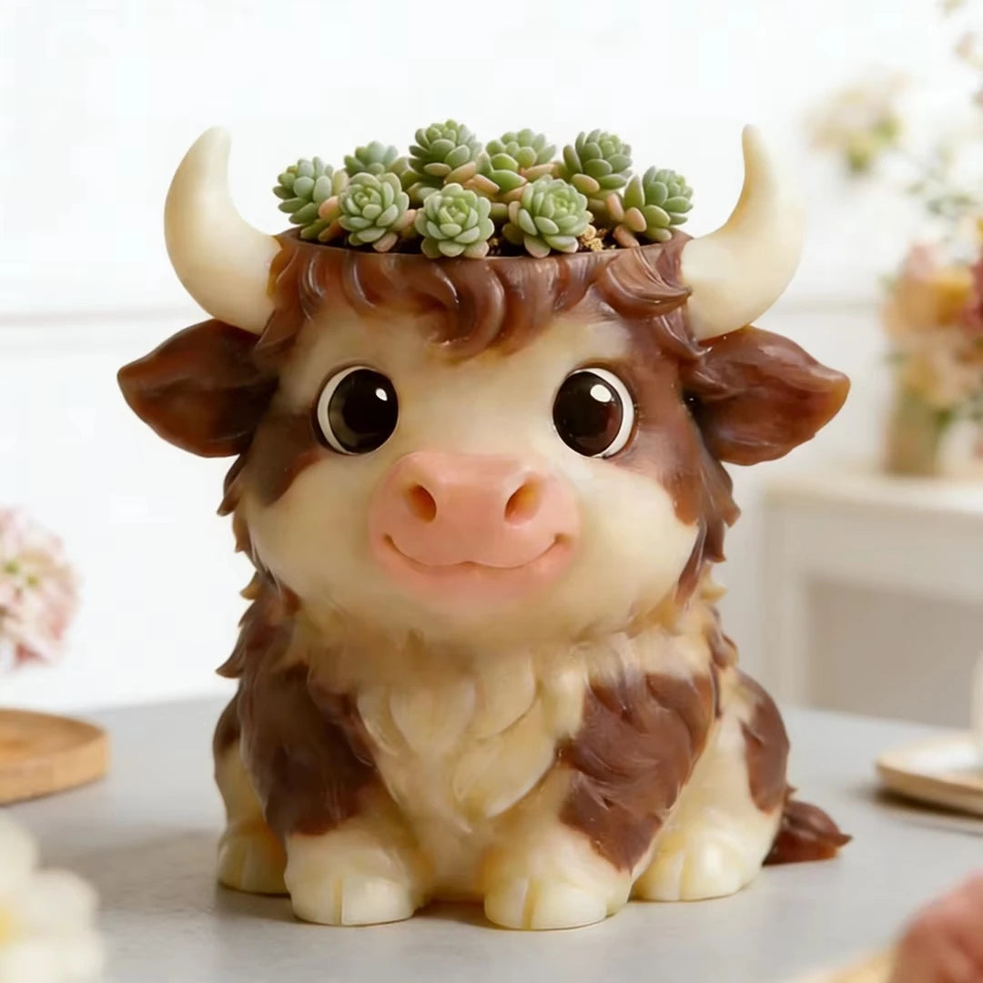 Cute Highland Cow Planter Gypsum Silicone Mold Easy Demold For Concrete Flowerpot Cement Succulent Plant Pot Home Decoration Oasis Select