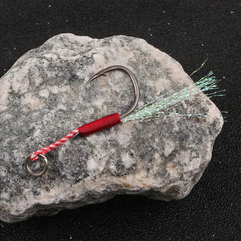 3-18pcs High carbon steel single hook Carbon SteeAngle Barbed Thread Feather Lure Fishing TackleSlow Jigging Sea Pesca Fishhook Oasis Select