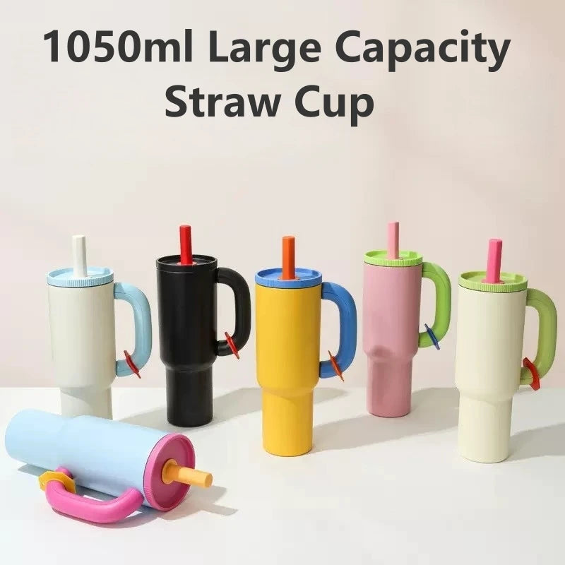1050ml Insulated Mug with Handle and Straw Ice Cup Large Capacity Tumbler Stainless Steel Water Bottle Office Home Thermal Mug Oasis Select