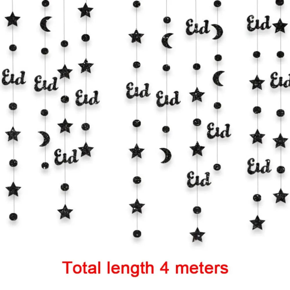 Eid Mubarak Glitter Banner – Gold Silver Ramadan Kareem Decor