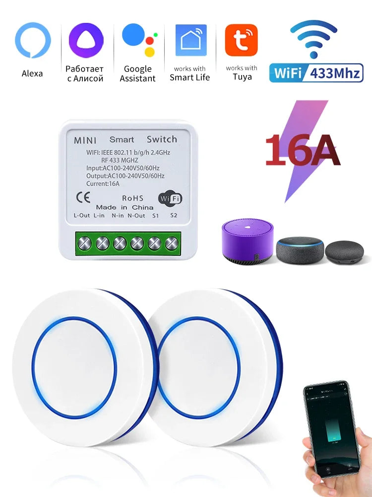 Tuya WiFi Smart Switch 20A RF433MHz – App & Voice Control WiFi Smart Switch Oasis Select 1Receiver2Switch 16A