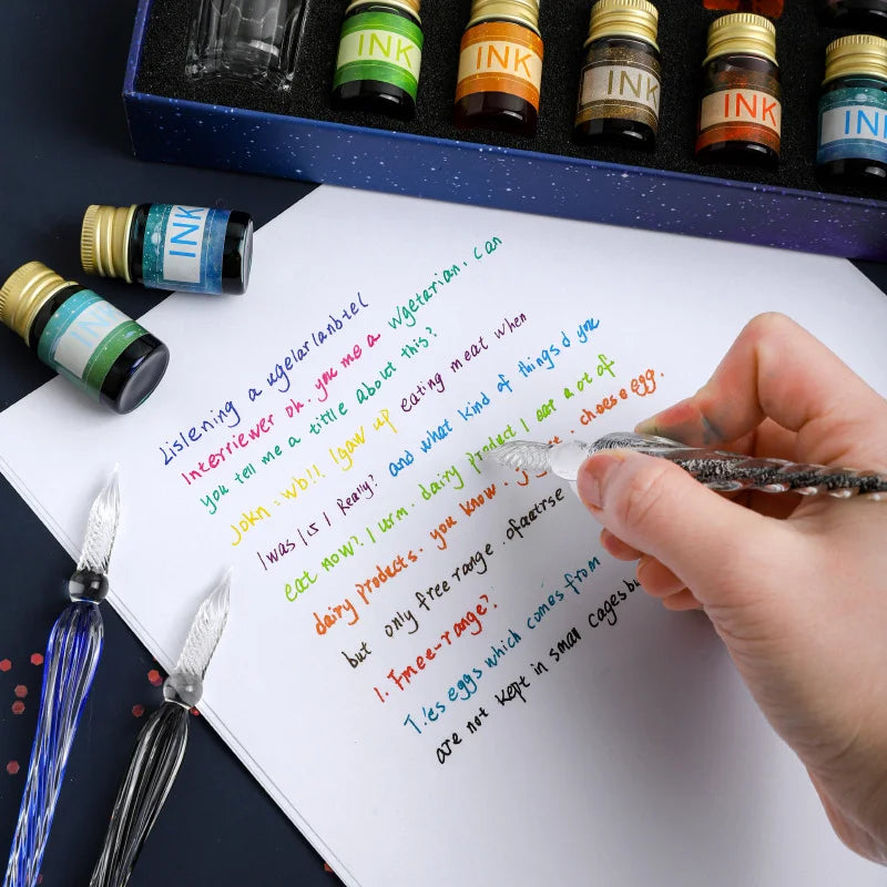 Free Starry Sky Glass Pen Set Signature Pen Crystal Student Dip Pen Glass Dip Pen Gift Pen Set of 16 Oasis Select