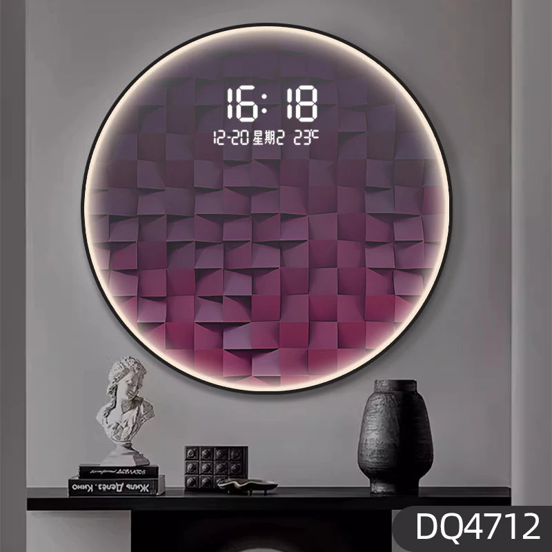 Light luxury gradient square living room decorative painting with LED wall clock restaurant creative light hanging picture clock Oasis Select DQ4712 Plug-in 70cm
