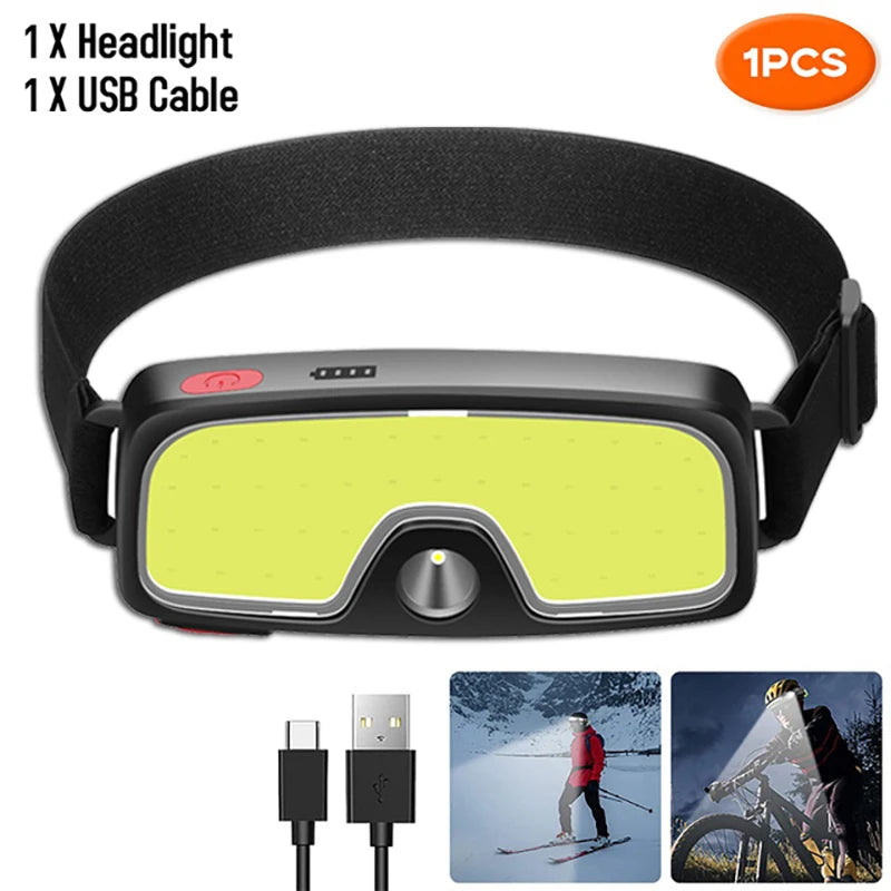 Powerful COB LED Headlamp Type-c Rechargeable Head Flashlight Built-in Battery Outdoor Fishing Camping Lantern Waterproof Torch Oasis Select 1pcs StyleB