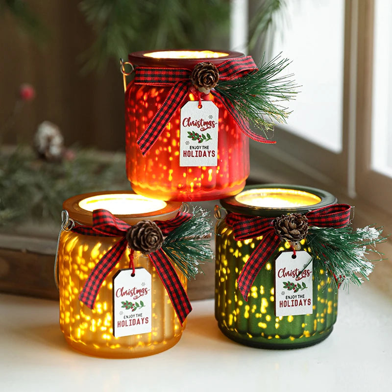 Christmas Decorative Trinkets Candle Cups Christmas Tree Glass Jars Hand-held Candlestick Ornaments Scene Arrangements Oasis Select