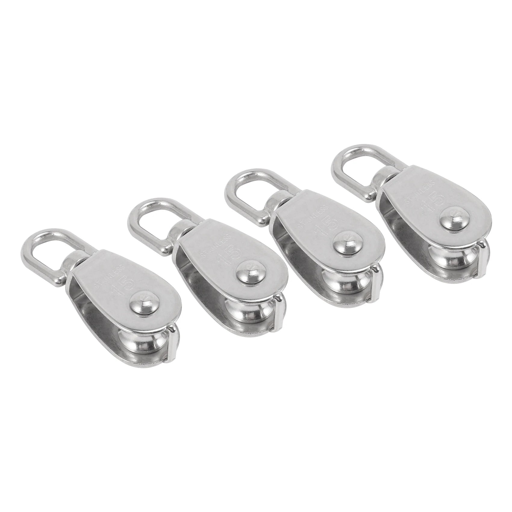 LIKE WISH 4PCS Single Pulley Block M15 Stainless Steel Small Pulley Roller For Rope Cord In Outdoor 360°Swivel Silver Pulley Oasis Select Default Title