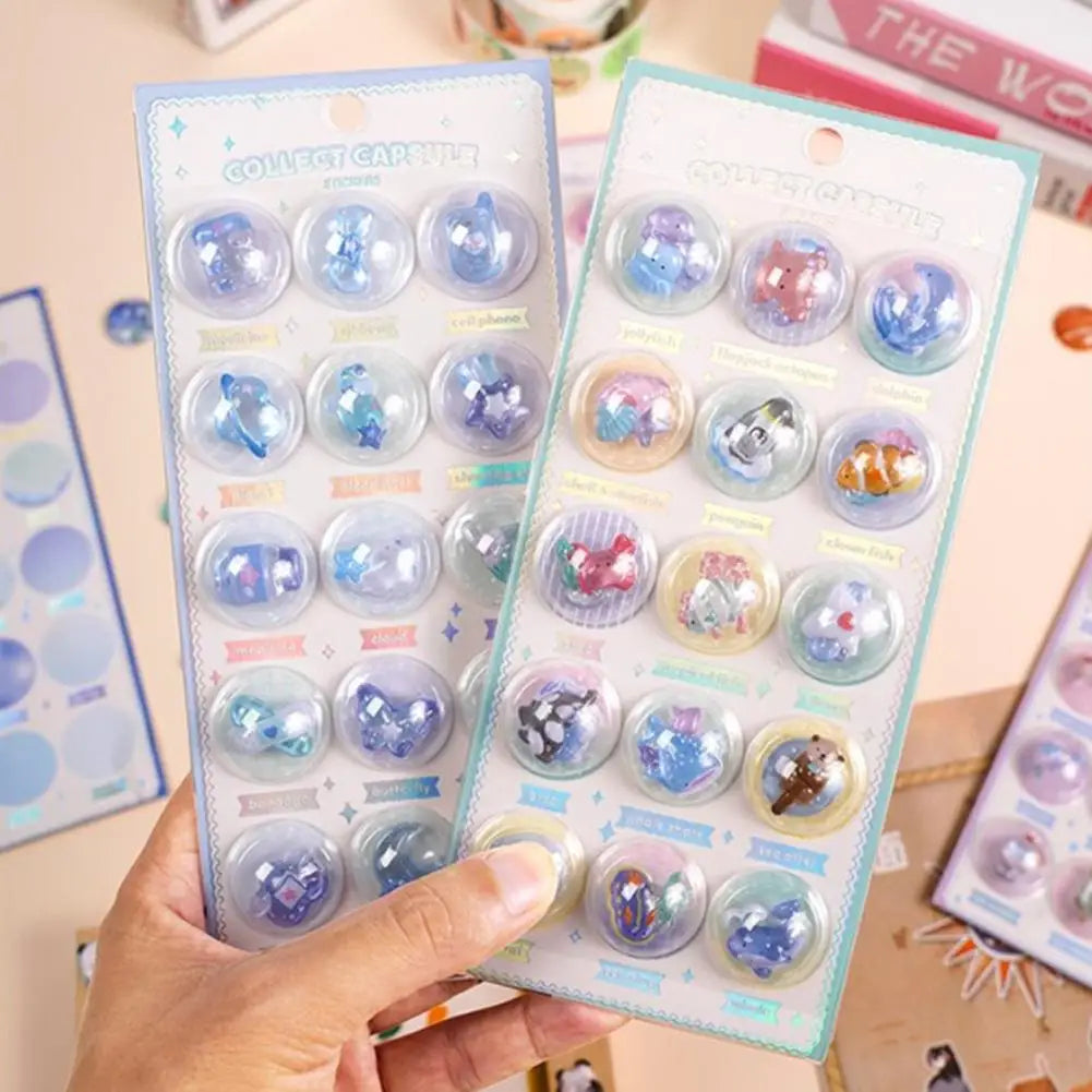 Creative 3D Capsule Embossed Crystal Sticker Kawaii 3D Relief Stickers Scrapbooking DIY Journal Cute Stationery School Sticker Oasis Select