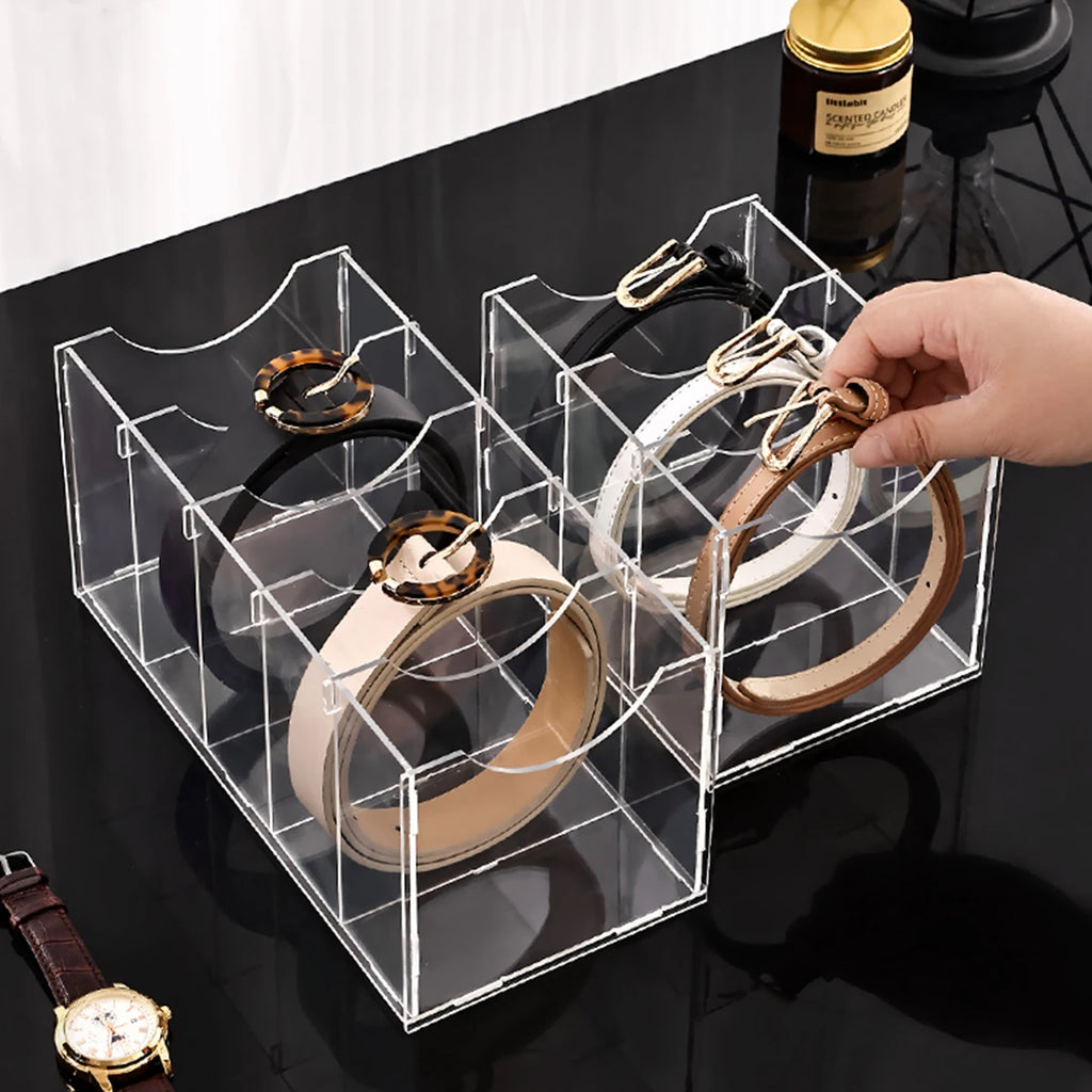 1pc Transparent belt storage box, assembled version, suitable for belts, ties, neckties, wardrobe organizing and storage rack Oasis Select