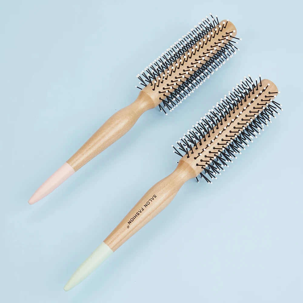 Natural Wood Round Curling Brush – Anti-Static Nylon Bristles Round Curling Brush Oasis Select