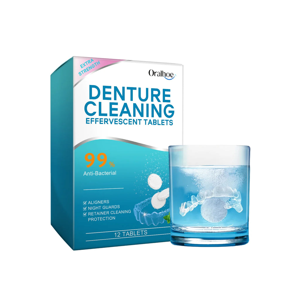 Denture Cleaning Effervescent Tablets, Gentle Cleaning, Stain Removal, Fresh Clean, Daily Portable Effervescent Tablets Oasis Select 12pcs