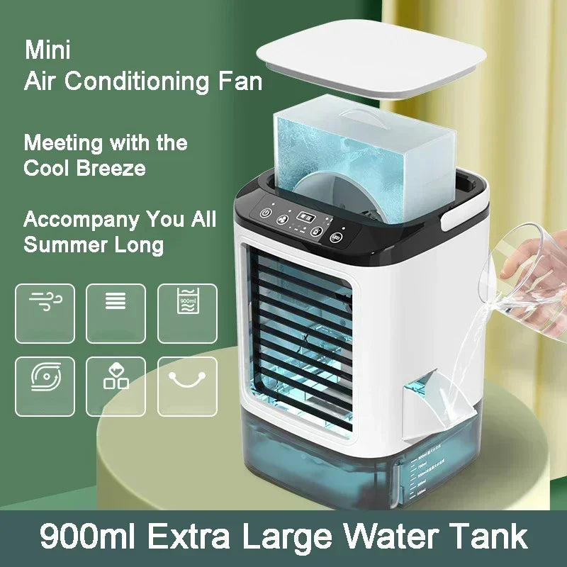 Portable Desktop Air Cooler Fan | Dual Spray & Night Light