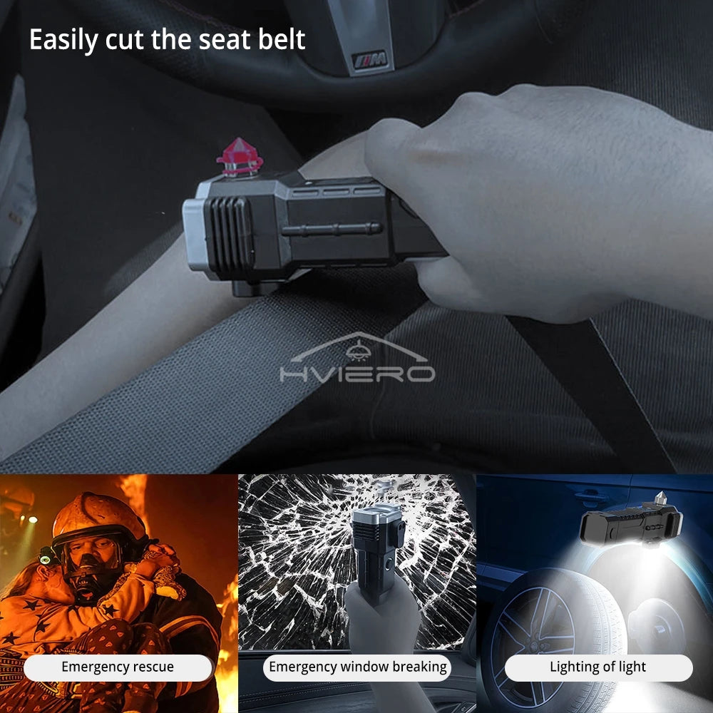 HVIERO COB LED Flashlight & Safety Hammer – USB Rechargeable