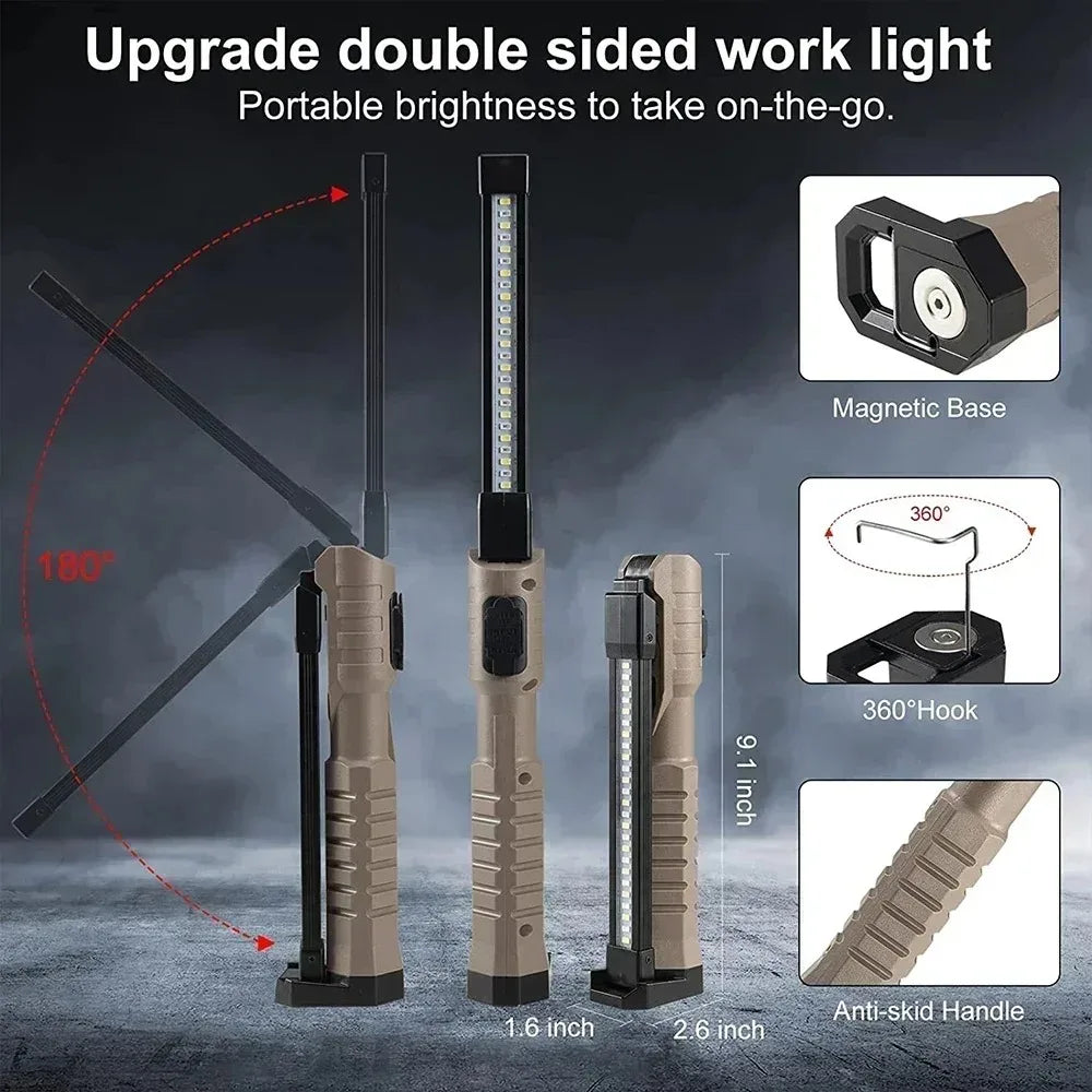Folding COB XPE LED Work Light Flashlight USB Rechargeable Torch Magnetic Base & Hook, Emergency Car Inspection Lamp Red SOS Oasis Select