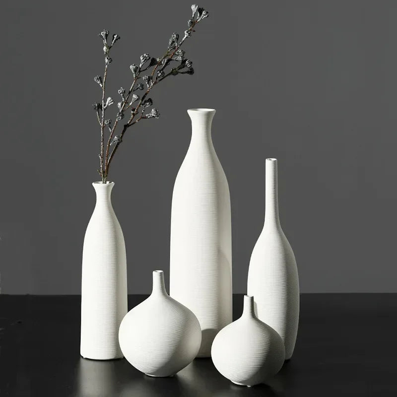 Modern simple white ceramic vase decoration flower arrangement living room TV cabinet home decoration flower device Oasis Select