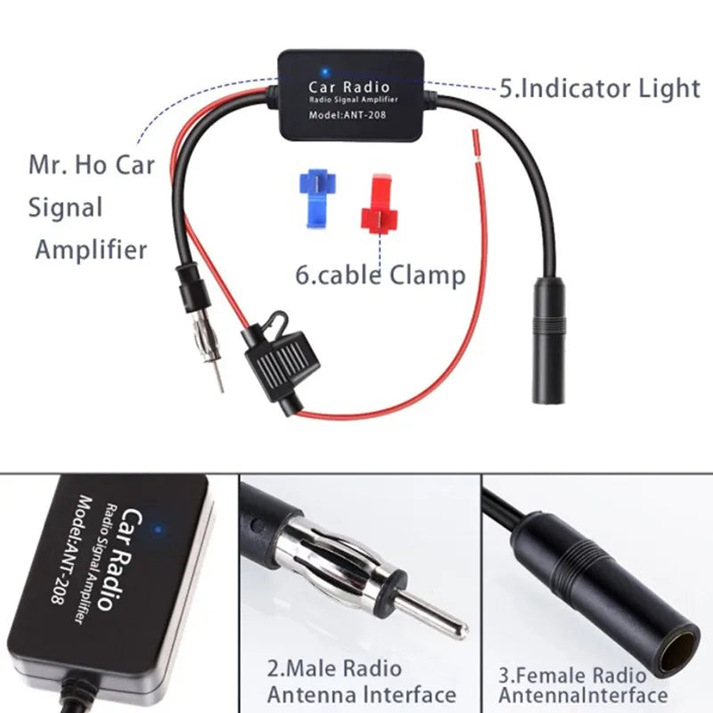 3-in-1 Car Radio Antenna Signal Booster FM AM DAB Antenna Amplifier for Cars New Oasis Select black
