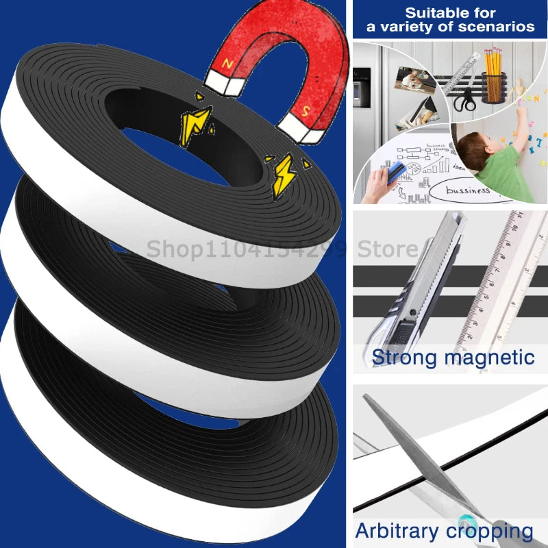 1Meter Self Adhesive Magnetic Tape Rubber Magnet Tape Strong Flexible Magnets Stripe for Refrigerator Photo Posters 39.37inch Oasis Select
