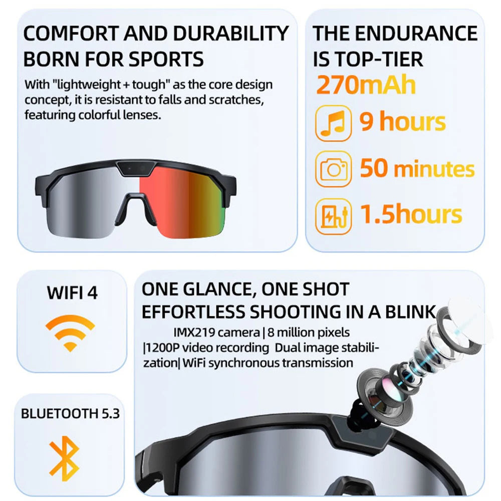 AI Smart Cycling Glasses 800W Camera Video Record Real-time Translation UV Protection Sports Eyewear For Bike Fishing Men Women Oasis Select