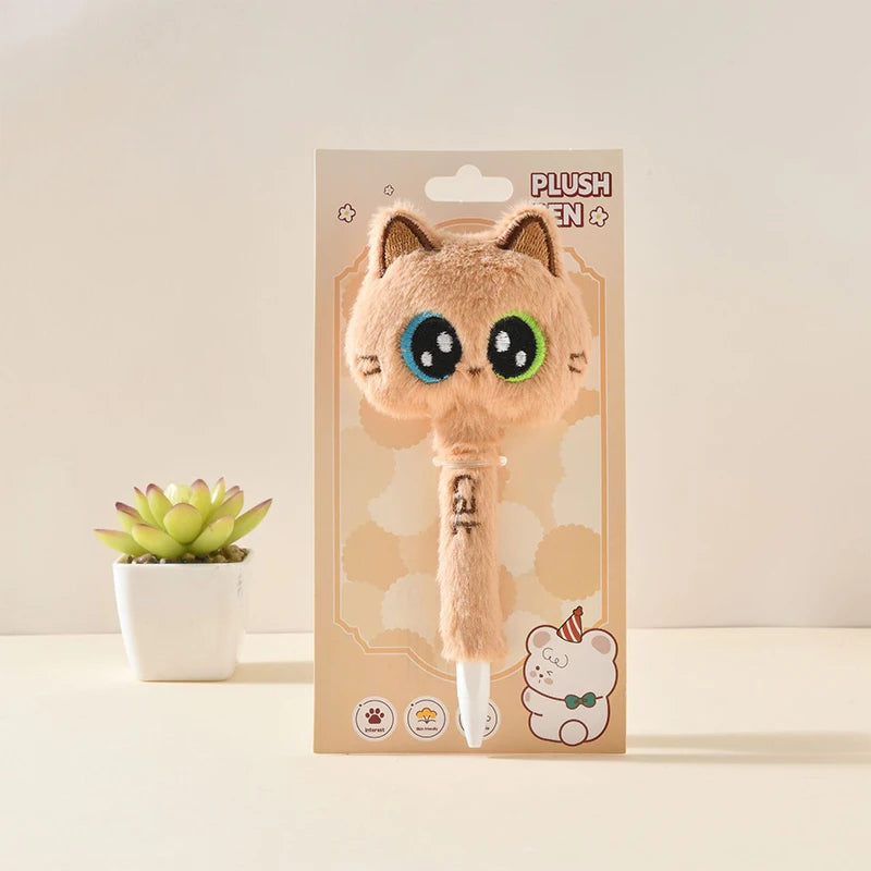 Creative Cute Cat Style Plush Gel Pens 0.5mm Black Quick-drying Click Pen For School Office Writing & Signature Stationery Gifts Oasis Select A2