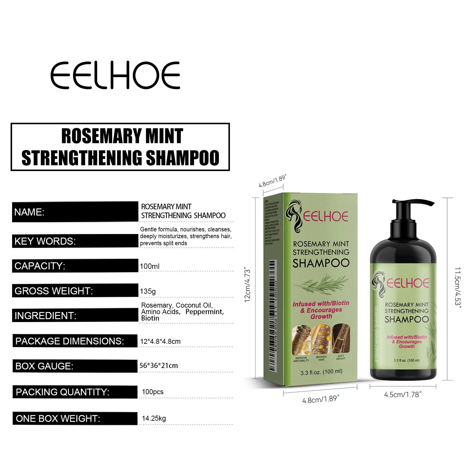 EELHOE Rosemary Shampoo – Repair Dry, Frizzy & Damaged Hair