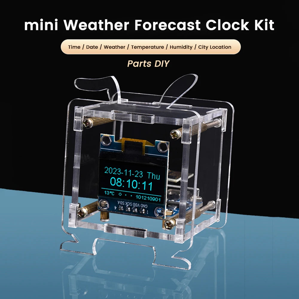 ESP8266 Electronic Clock DIY Kit Mini 0.96-inch OLED Display Weather Clock 2.4G Wifi Temperature and Humidity Welding Practice Oasis Select