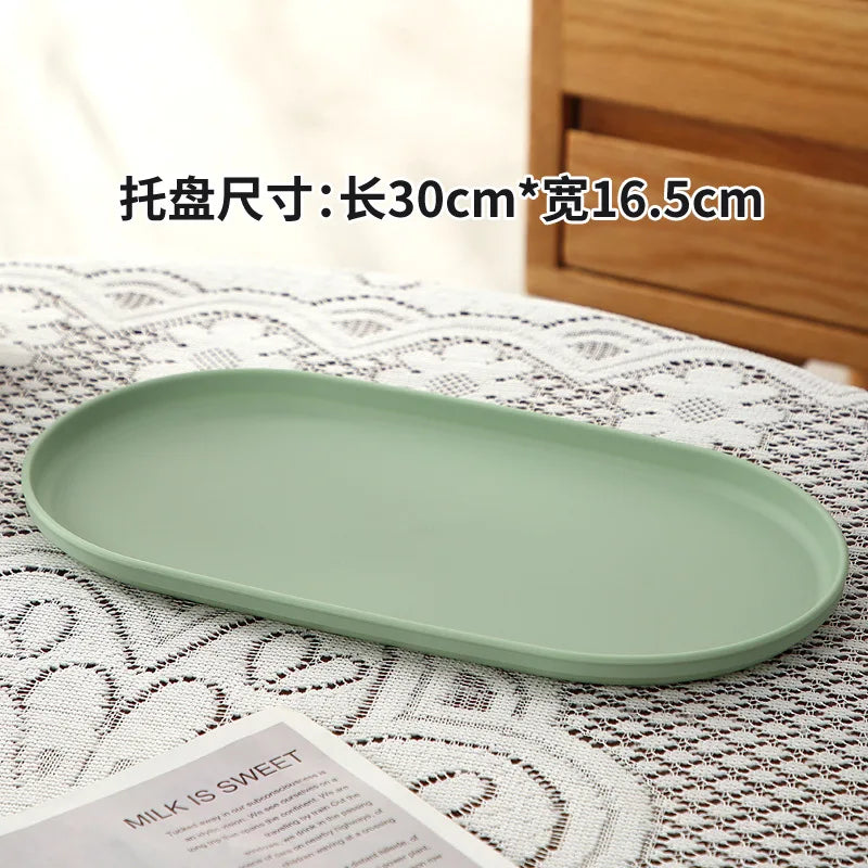 4Pcs Plastic Coffee Tray, Oval Food Serving Plate with Smooth Surface for Household Dessert Anti-fall Tray Afternoon Tea Oasis Select Green 4Pcs