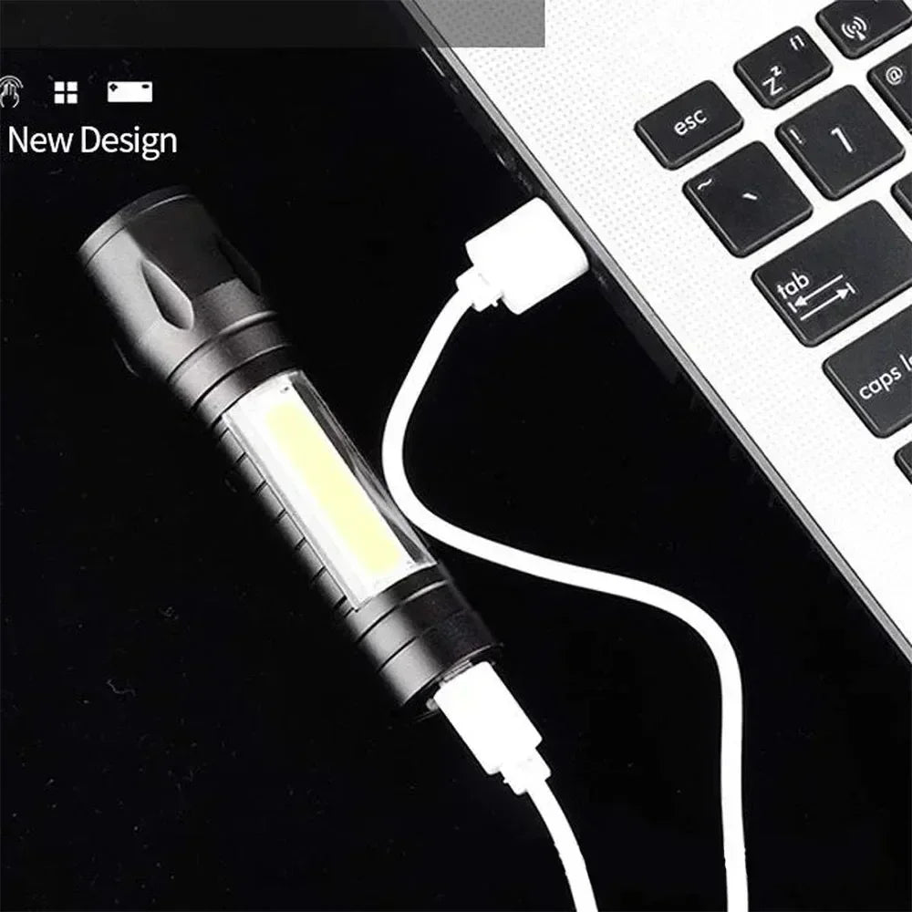 Portable COB+LED Pocket Flashlight Rechargeable Tactical Torch MINI 3 Lighting Mode with Side Lamp for Outdoor Camping Emergency Oasis Select