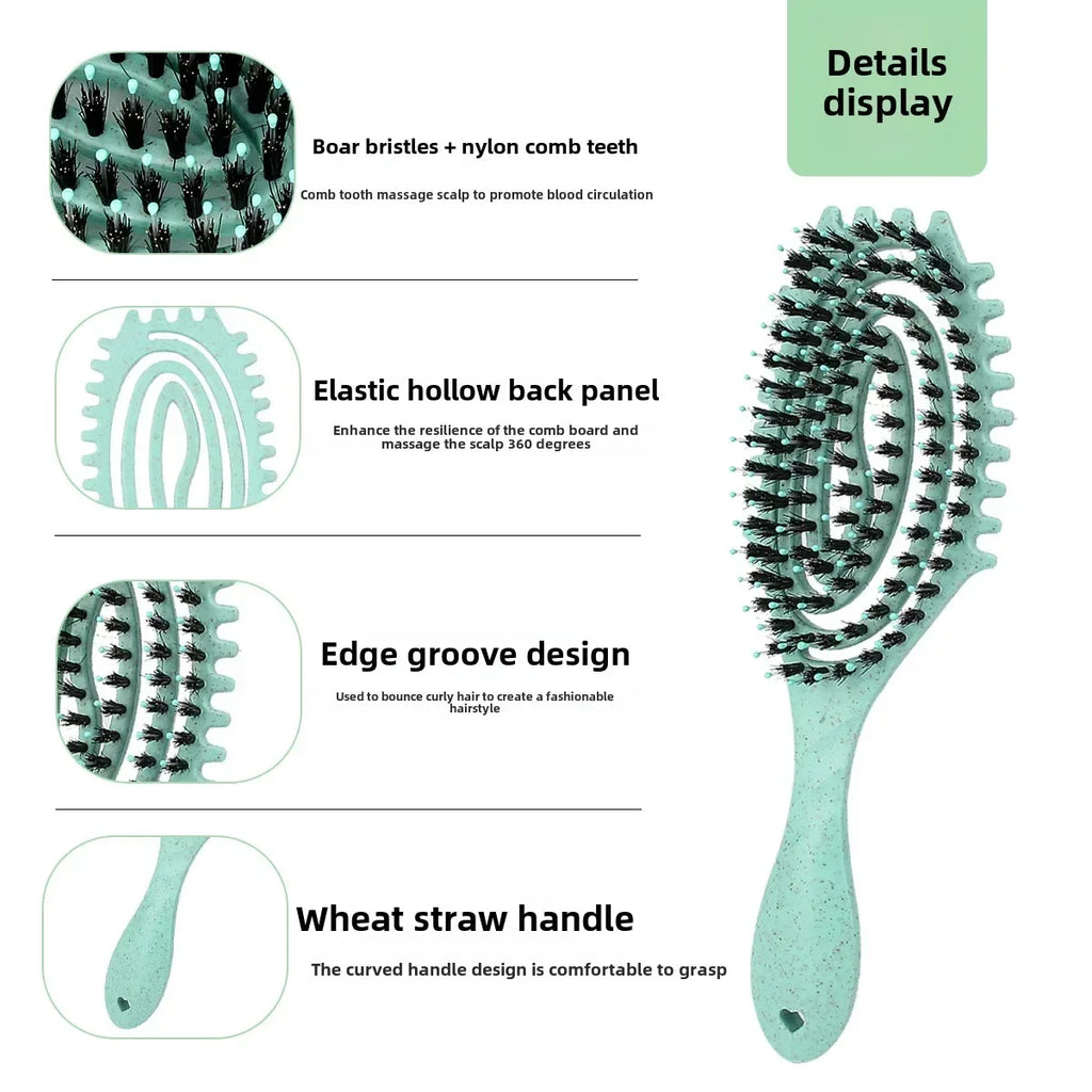 Curls Define Styling Brush Tangled Boar Bristle Hair Comb Anti Detangling Hair Styling Tool Hollow Out Wet Dry Dual Purpose Comb Oasis Select