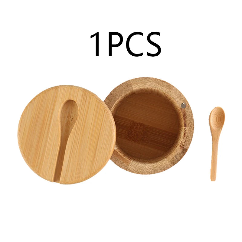 Bamboo Seasoning Jar with Lid & Spoon – Salt, Sugar & Spice Seasoning Storage Jar Oasis Select 1pc