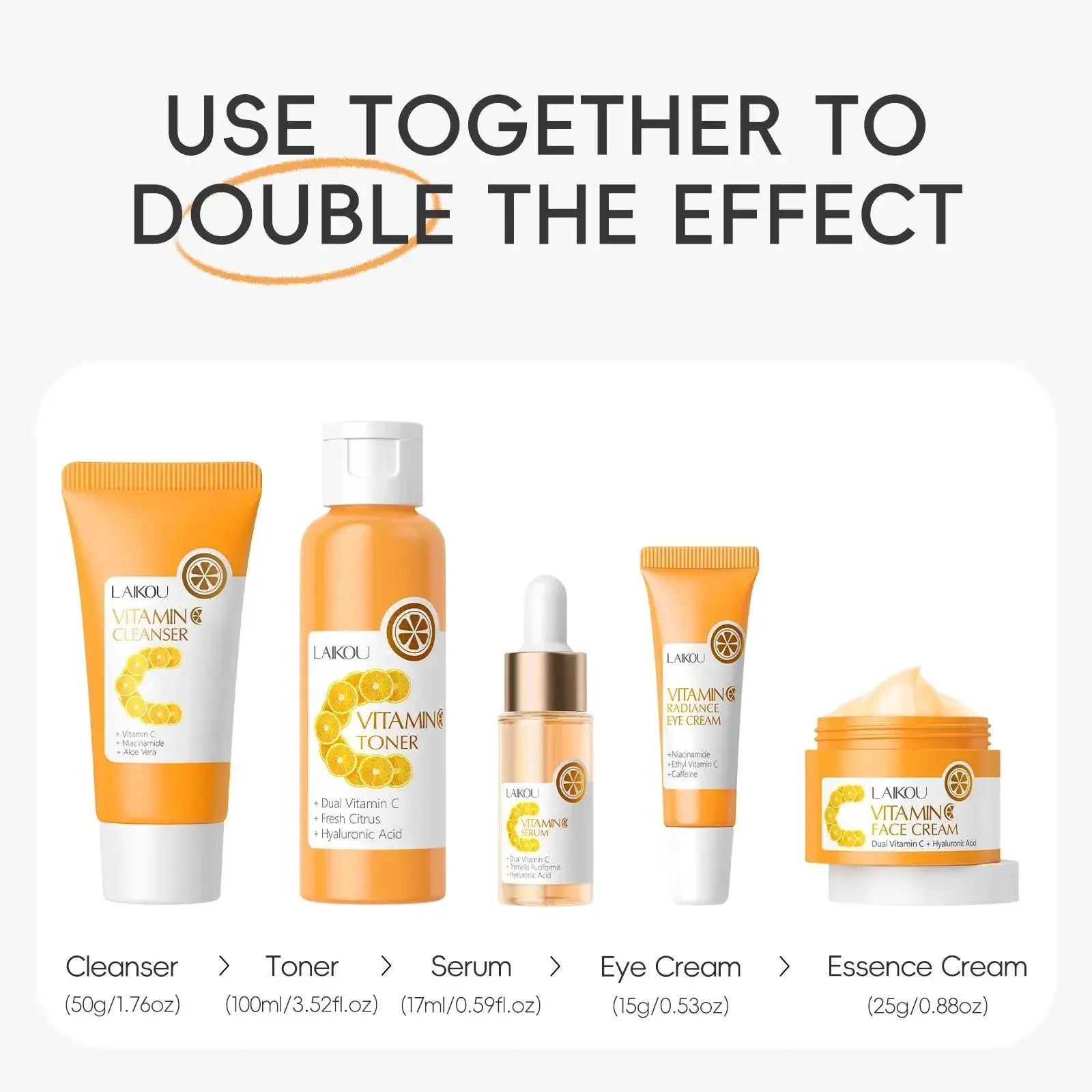 Facial Brightening Vitamin C Skincare 5pcs Set Essence Cream Serum Cleanser Toner Eye Moisturizer Care Oasis Select