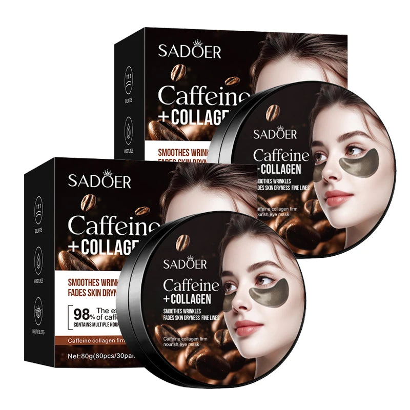 60/120pcs SADOER Caffeine Crystal Collagen Eye Mask: Moisturizing Eye Patches for Eye Care Ant -Aging Anti Wrinkles Skin Care Oasis Select Caffeine 2pcs
