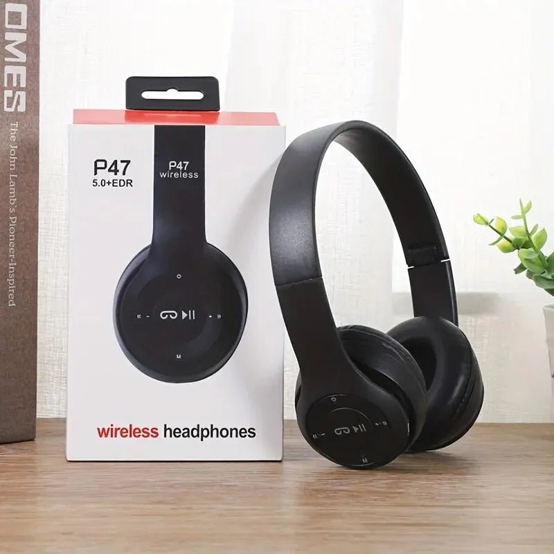 Stereo P47 Headset 5.0 Bluetooth Headset Folding Series Wireless Sports Game Headset for iPhone XiaoMi Oasis Select black