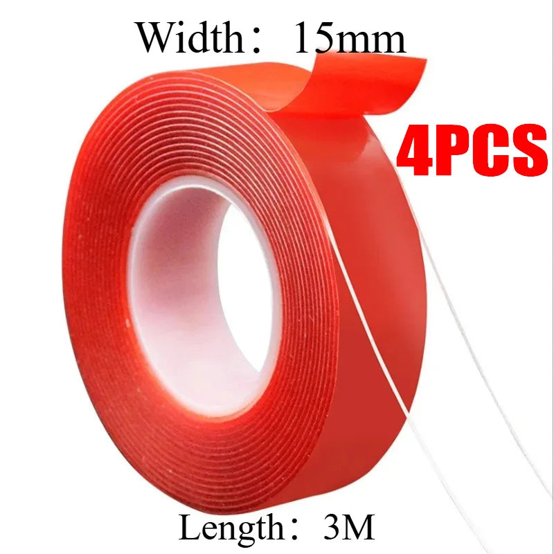 2pc Ultra Thin Transparent Red Film Double Sided Tape With HighTemperature Resistance No Marks Waterproof Adhesion Strong Adhes Oasis Select 15X3M-4pcs