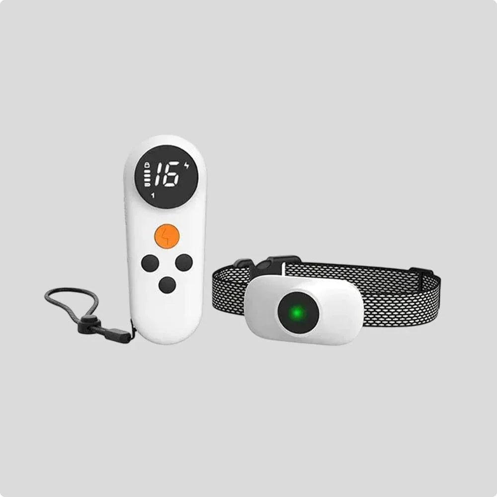 Electric Training Dog Collar, Rechargeable Anti Bark with Remote, Waterproof, Beep Vibration Shock LED Light Security Lock Modes Oasis Select WHITE