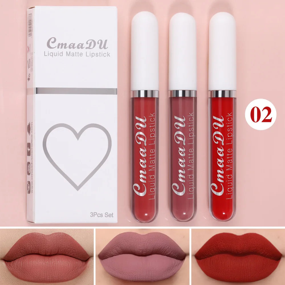 CmaaDu 3-Piece Velvet Matte Liquid Lipstick Set – Waterproof