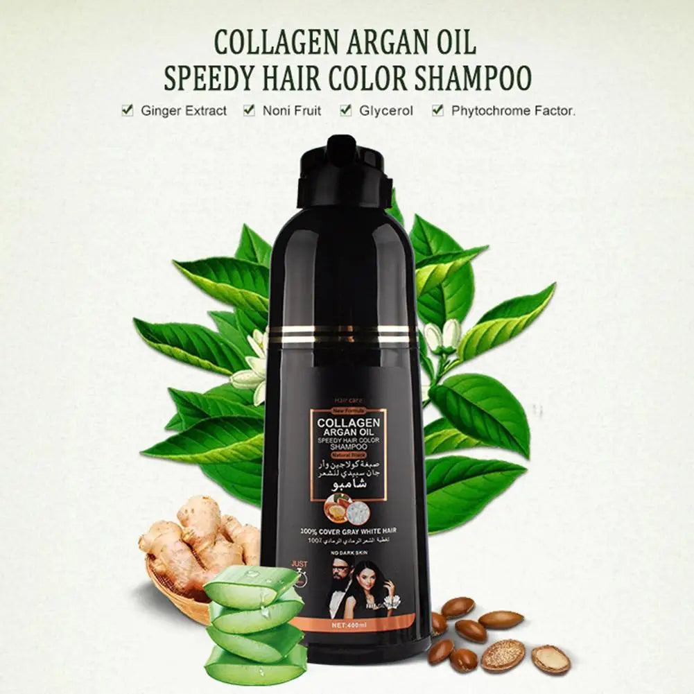 400ML Cover Grey Hair Morocco Argan Oil Care Fast Magic Black Hair Shampoo Dye Repair Damaged Improve Split Hair Rough Hair Care Oasis Select