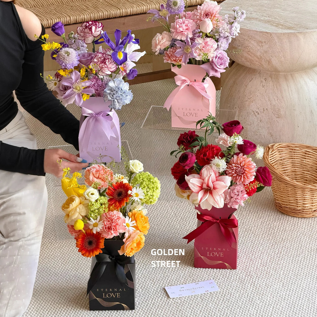 10-40PCS Valentine S Day Flower Box Gift Packaging Bouquet Wrap Floral Arrangement Supplies Handbag Basket with Handle Oasis Select