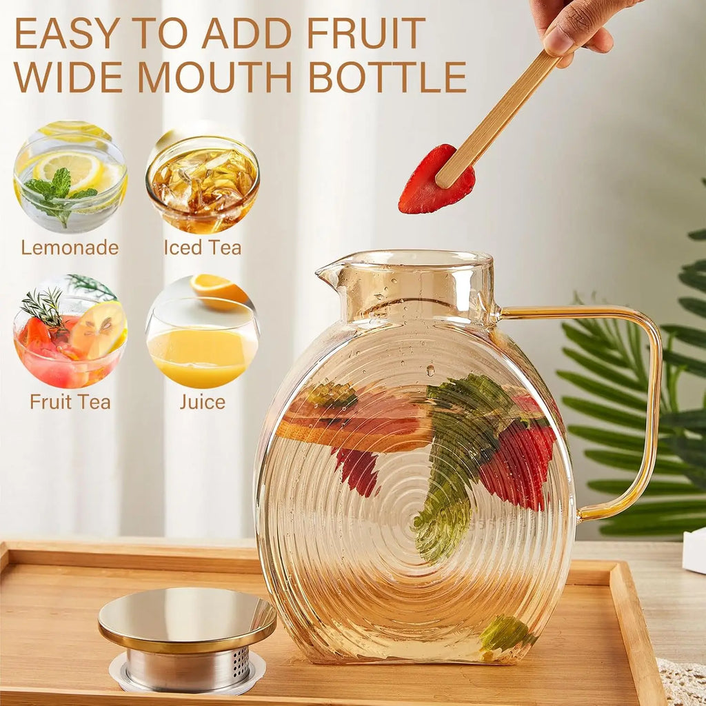 Snail Glass Pitcher 2.5L 84oz Large Iced Tea Pitcher with Handle Lids for Fridge Door Water Jug Sun Tea Bottles Cold Water Cups Oasis Select
